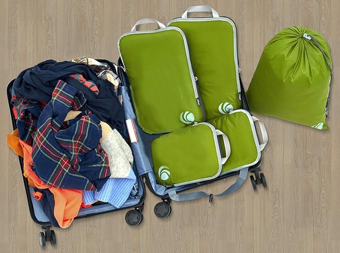 Cipway - 5 Set Compression Packing Cubes for Travel, Ultralight Packing Organizers for Luggage Suitcase & Backpack (Green), L