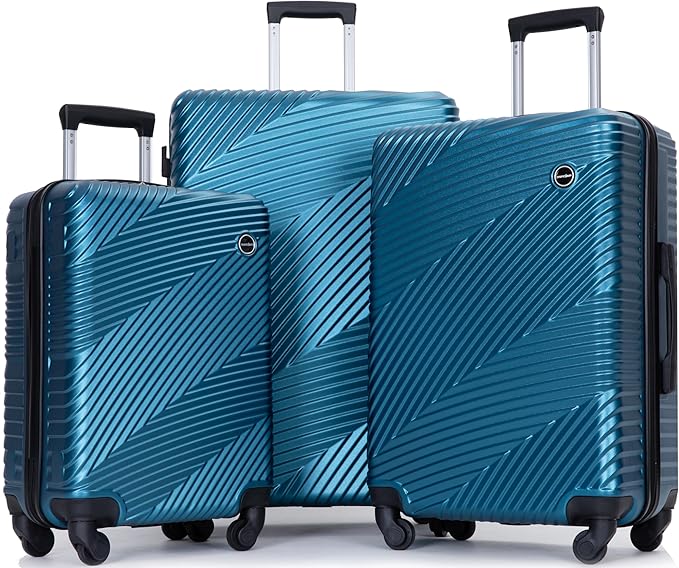 Luggage Sets 3 Piece, Hardside PC ABS Suitcase Set with Spinner Wheels, Lightweight Travel Carry-on and Checked Luggage, 3-Piece Set(20/24/28), Turquoise Blue