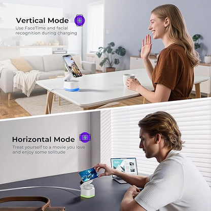 5 in 1 Wireless Charger, Foldable Wireless Charging Station with Night Light for Apple Magnetic Charger, Retractable Cable Travel Charger Stand for iPhone 17/16/15/14/13/12, Apple Watch, AirPods Pro 3