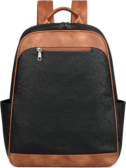 MASINTOR 15.6 inch Leather Laptop Backpack Purse for Women, Designer Travel and Work Bag with Laptop Compartment Black Brown