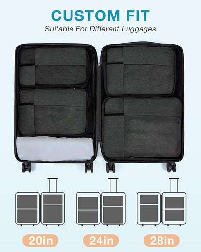 BAGSMART Compression Packing Cubes for Travel, 6 Set Packing Cubes for Carry on Suitcases, Compression Travel Cubes & Suitcase Organizer for Packing with Shoe Bag Khaki