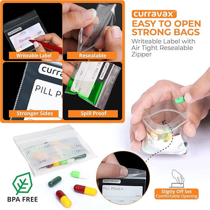 Pill Bags for Travel Pack of 540 - BPA Free 3 x 2.75 inch Pill Pouch - Reusable Pill Pouches for Medicine with Write on Label –Clear Ziplock Pill Baggies for Travel Medicine Organizer