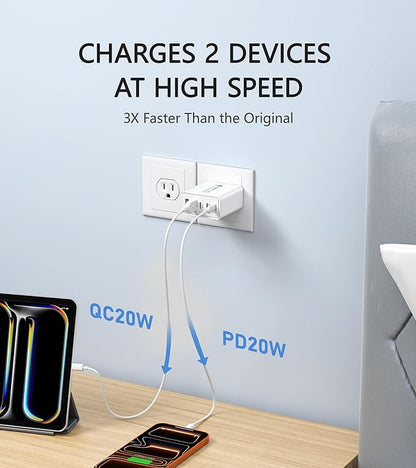 2Pack USB C Fast Charger Block,60W 5-Port USB Wall Charger Brick,2 USB A & 3 USB C PD3.0 Power Adapter Multiport Type C Charging Plug for iPhone 17/16/15/14,Pad Mini/Pro,AirPods 4,GalaxyS25(White)