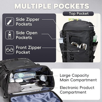 Cooler Backpack with Lunchbox Compartment for Travel Large Insulated Backpack Heavy Duty Men for Camping -17 inch Laptop Bag Carry On Backpacks for Airplane, Black