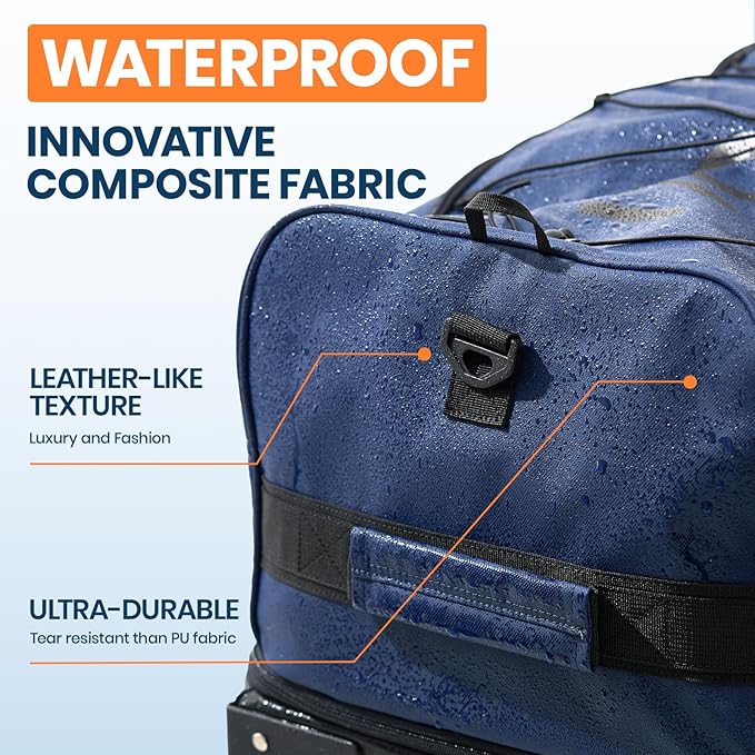 Fanwoli 30'' Large Rolling Duffel Bag with Wheels - No-Sag Design for Heavy Loads, 100L Waterproof Foldable Luggage w/Hidden Backpack Straps & Waist Support Compartment, Lightweight Travel & Gym