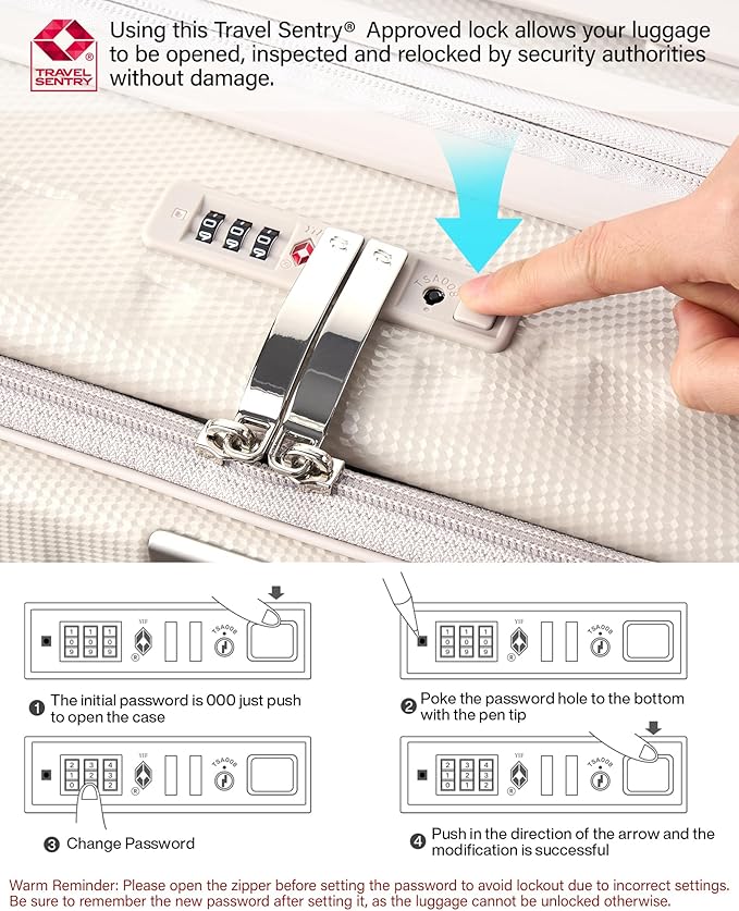Hanke 26 Inch Expandable Luggage Top Opening Checked Bag Luggage Hard Shell Suitcases with Wheels Lightweight Travel Luggage Heavy Duty Luggage Suitcase with Lock for Woman Men-Ivory White