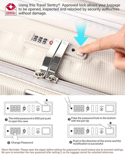 Hanke 20 Inch Expandable Carry On Luggage Airline Approved Top Opening Hard Shell Suitcases with Wheels Lightweight Travel Luggage Carry On Suitcase for Woman Men-Ivory White