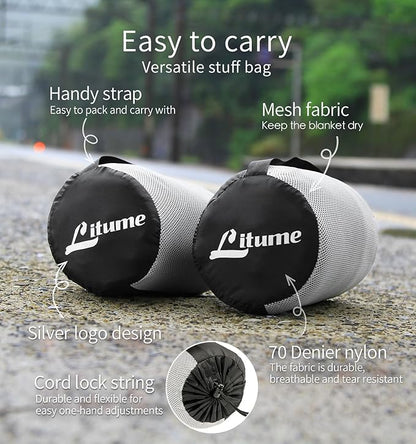 Litume Travel Blanket Lightweight and Breathable, 67 x 48 in Soft Airplane Flight Blanket for Travelers, Foldable Camping Sheet with Stuff Sack for Train, Camp, backpacking, office, home (Velvet E650)