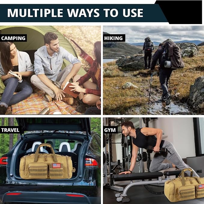 Tactical Gym Bag for Men，50L Large 3 in 1 Sports Duffle Bag with Shoes Compartment for Travel,Water Resistant Travel Backpack Weekender Overnight Bag with Wet Pocket for Women