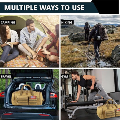 Tactical Gym Bag for Men with Toiletry Bag，50L Large 3 in 1 Sports Duffle Bag with Shoes Compartment for Travel,Water Resistant Travel Backpack Weekender Overnight Bag with Wet Pocket for Women