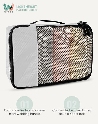 4-Piece Packing Cubes Travel Accessories Set for Suitcases - Luggage Organizer Bags with Double Zipper - Mesh Top - Medium - Beige