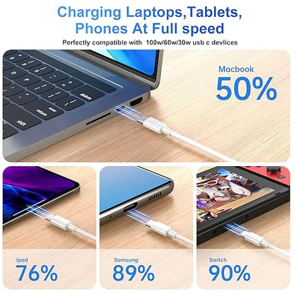 100W USB C to USB C Cable 2-Pack 10ft, Upgraded Fast Charging USB Type C to Type C Cable, USB-C Cord Phone Charger Compatible with iPhone 16/15/Samsung/Android/Phone/Pad/Macbook/Pro/Plus/Max etc.
