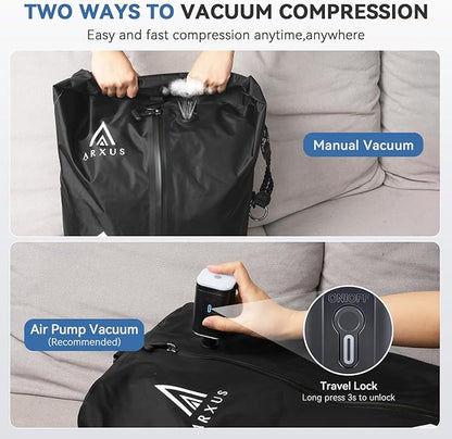 Arxus Vacuum Bags for Travel Airless, Compression Seal Packing Cubes with Adjustable Shoulder Strap, IP67 Reusable Portable Moving Supplies Kit for Clothing Storage, Luggage, Backpack, Suitcase