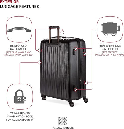 SwissGear 7272 Energie Expandable Hardside Trunk Luggage with Spinner Wheels and TSA Lock, Black, 2-Piece Trunk Set (19/29)
