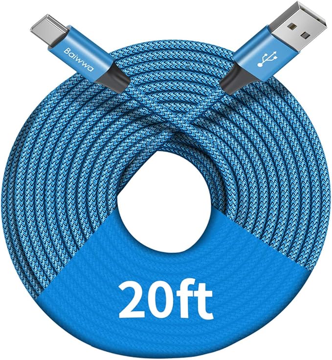 Baiwwa Long USB C Cable 20ft, USB A to Type C Cable Charger Cord Premium Nylon Braided for iPhone 16 15 Series Samsung Galaxy Note Tab, Moto, LG, Pixel and More USB C Smartphone & Tablet