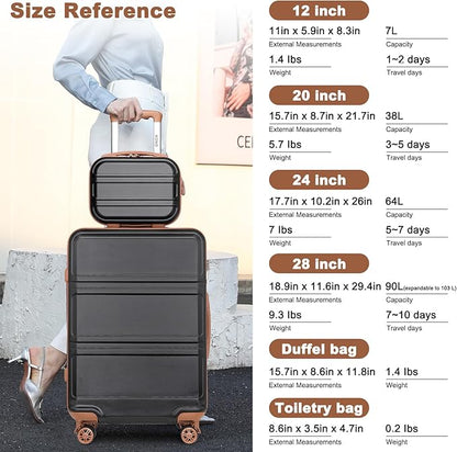 Kono Luggage Set 4 Piece Carry On Hardside Luggage with TSA Lock Spinner Wheels Lightweight PC+ABS Carry On Suitcase Apricot Black