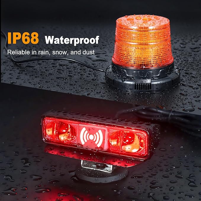 Radar‑Based Safety Warning System, Magnetic Forklift Safety Light 3‑Pack with Radar Sensor, Flashing LED Amber Strobe Light with Voice Alarm for Enhanced Warehouse Safety, DC 12–100V