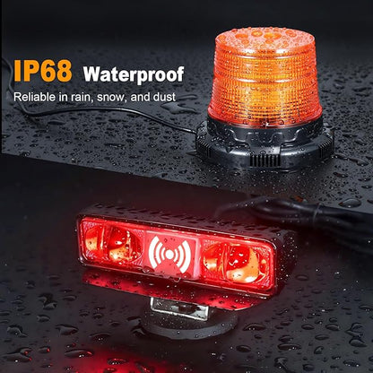 Radar‑Based Safety Warning System, Magnetic Forklift Safety Light 3‑Pack with Radar Sensor, Flashing LED Amber Strobe Light with Voice Alarm for Enhanced Warehouse Safety, DC 12–100V