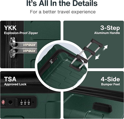 Luggage Sets 3 Piece (3-YEARS VIP SERVICE) Hardside Expandable Ultra Durable Polycarbonate Lightweight Carry On Travel Suitcase with TSA Lock Spinner Wheels, Forest Green