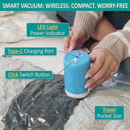 30 Pack Vacuum Storage Bags with Rechargeable Wireless Electric Pump, Vacuum Seal Space Saver Bags for Clothing, Pillows, Blanket, Bedding, Comforter