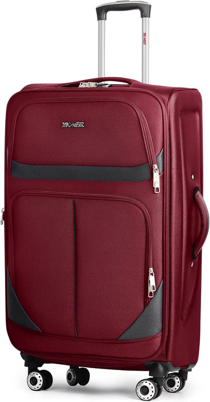 28" Large Softside Expandable 15% Checked Luggage with Double Spinner Wheels LOCK,Lightweight Travel Suitcase for Men/Women（Burgundy-Grey,28in）