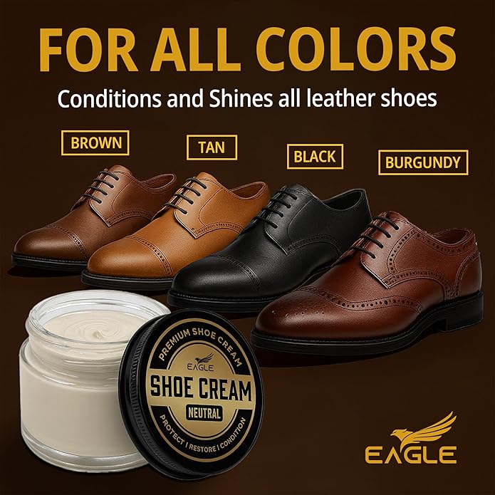 Eagle Shoe Cream Polish Kit – 3 Piece Boot & Shoe Polish with Shoe Cream, Shine Cloth & Applicator