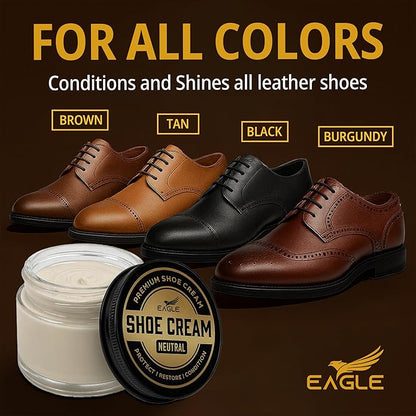 Eagle Shoe Cream Polish Kit – 3 Piece Boot & Shoe Polish with Shoe Cream, Shine Cloth & Applicator