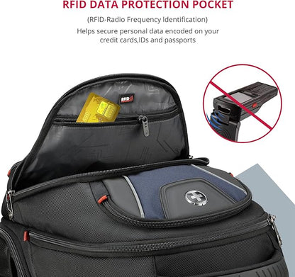 Swissdigital Design Men's Laptop Backpack for Man，Large Capacity Business Travel Backpack Black/Blue | J14-12