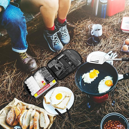Camp Kitchen Organizer, Multi-Pocket Camping Cooking Utensils Set Bag, Waterproof Portable Silverware Plates Storage for BBQ Outdoor Cookware Kit Essentials, RV Kitchen Supplies Must Haves