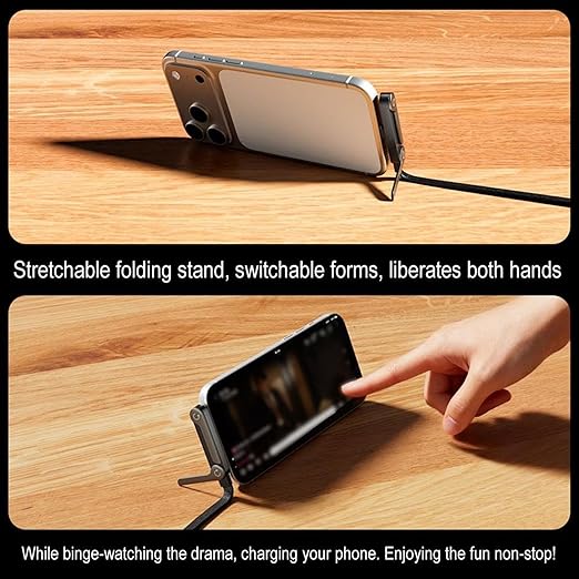 Basemo Invisible Stand Charging Cable, 2 in 1 Charging Cable with Built-in Foldable Stand, 240W Braided Fast Charge Cable, for Smartphones, Tablets, Laptops, Gaming Devices, 4.9FT (C to C)