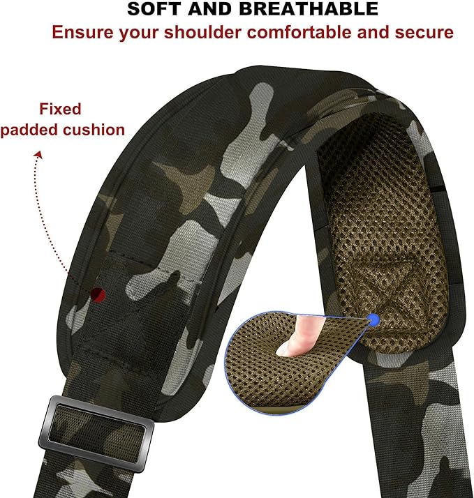 ZINZ 60" Universal Bag Strap with Ultra-Thick Fixed Breathable Pad Adjustable Heavy-Duty Shoulder Strap for Laptop Bag Crossbody Luggage Gym Bag Camera Bag and More,Camouflage Green