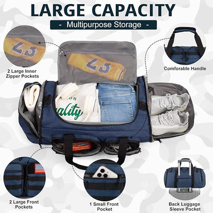 Tactical Gym Bag for Men，50L Large 3 in 1 Sports Duffle Bag with Shoes Compartment for Travel,Water Resistant Travel Backpack Weekender Overnight Bag with Wet Pocket for Women