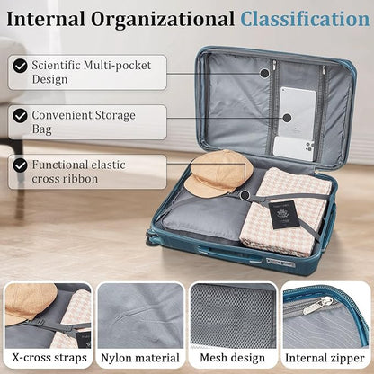 4-Piece Expandable Hardshell Luggage Set with TSA Lock (14/20/24/28) - Lightweight PP Suitcases, 360° Silent Spinner Wheels and Durable 100LB Handle for Air Travel (Peacock Blue)