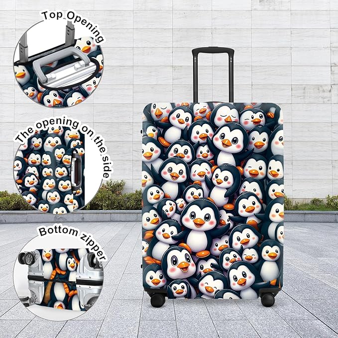 Penguin Luggage Protector, Washable Suitcase Cover Allover Cartoon Penguin Anti-scratch Cute for 28",30"Bag