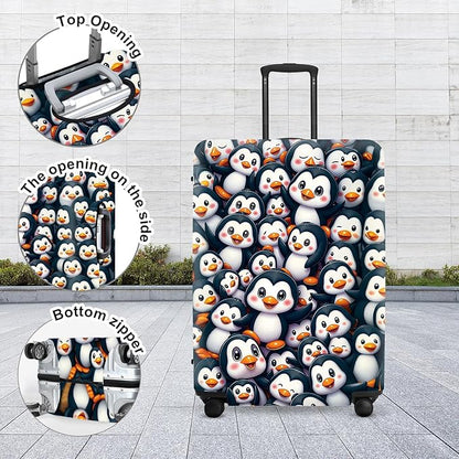Penguin Luggage Protector, Washable Suitcase Cover Allover Cartoon Penguin Anti-scratch Cute for 32",34"Bag
