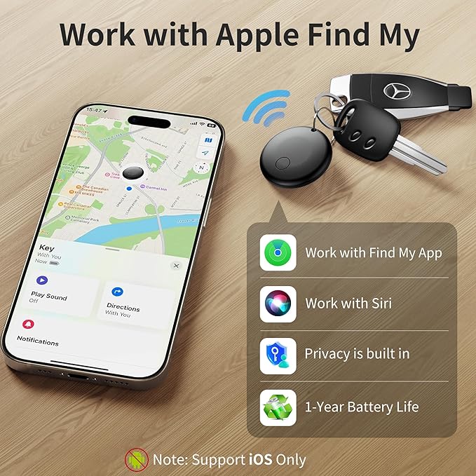 2025 Air Tracker Tags-4 Pack Bluetooth Tracker for Apple Find My app (iOS Only) Keys Finder, Smart Tag, Item Locator for Luggage, Backpack, Suitcases, Replaceable Battery (Black, 4 Pack)