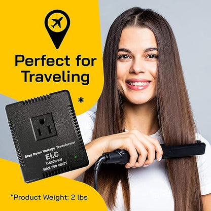 ELC 500-Watt Voltage Converter - Step Down - 220v to 110v / 240v to 120v Travel Power Converter - for Hair Straightener, Hair Dryer, Laptops and Chargers, CE Certified [3-Years Warranty]