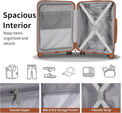 5-Piece Lightweight Luggage with Backpack Sets, ABS+PC Hard Shell Suitcase with TSA Lock & YKK Zipper (White, 20in/24in/28in/BP/TB)