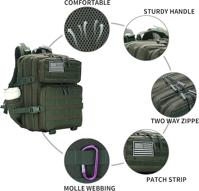 25L Military Tactical Backpack Small Assault Pack Molle Daypack for Men and Women for Work Travel Gym Outdoor Hiking Camping (Army Green)