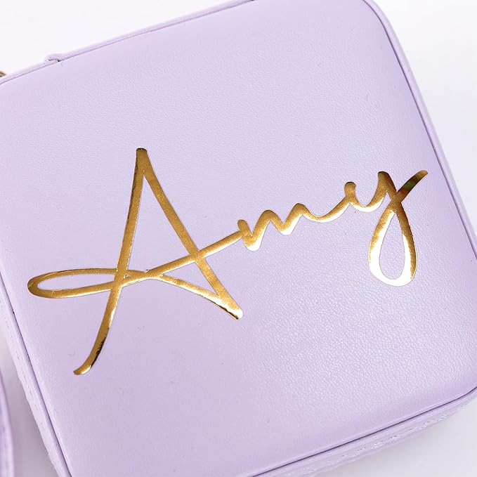 Angelina's Palace Personalized Jewelry Case with Name Engraved,Custom Leather Travel Jewelry Organizer Box for Rings,Earrings,Necklaces,Birthday Bridesmaid Gift For Women