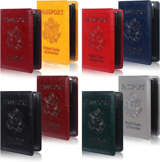 8 PCS Passport Holder Cover Combo Leather Passport Holder Combo with Vaccine Card Slot Passport Cover Passport Case Cover Protector PU Travel Documents Organizer for Women and Men Passport Wallet