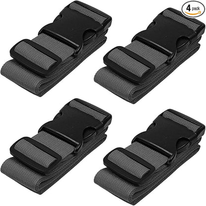 Luggage Straps for Suitcases - TSA Approved - Gray, 4 PK - Premium Nylon Belts for Suitcase, Briefcase & Travel Bag - Adjustable Strap Length 46" - 78"