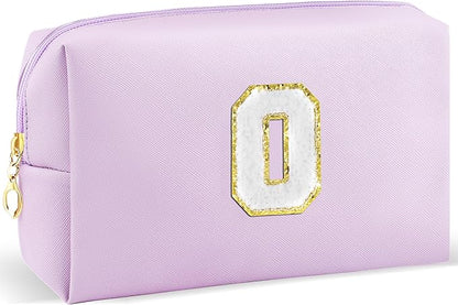 Gifts for Girls Initial Makeup Bag Personalized Cosmetic Bag with Zipper Cute Travel Toiletry Bag Waterproof PU Preppy Makeup Pouch Birthday Gift for Teen Girls Women(Purple O)