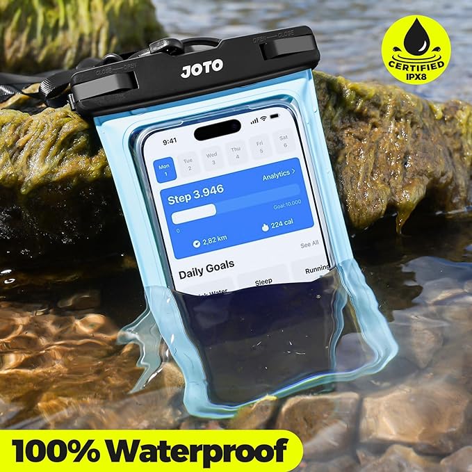 JOTO Universal Waterproof Pouch Case for iPhone 16 15 14 13 Plus Pro Max, IPX8 Cellphone Dry Bag 12 11 Pro Max XR X 8 7 6S Plus SE, Galaxy S23 S22 S21 S20+ S20 S10 Plus Note, Pixel up to 7" -Blue