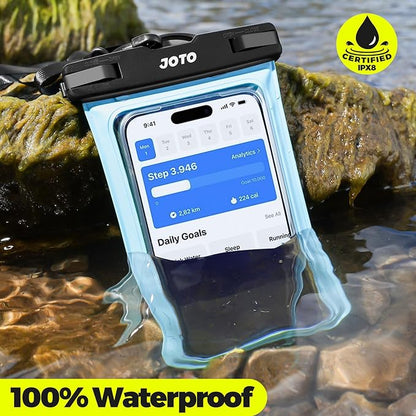 JOTO Universal Waterproof Pouch Case for iPhone 16 15 14 13 Plus Pro Max, IPX8 Cellphone Dry Bag 12 11 Pro Max XR X 8 7 6S Plus SE, Galaxy S23 S22 S21 S20+ S20 S10 Plus Note, Pixel up to 7" -Blue