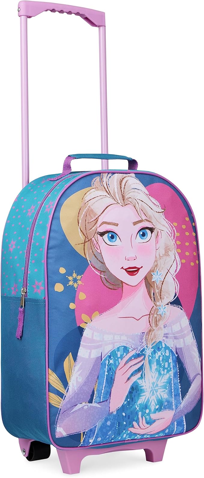 Disney Kids Rolling Luggage 16×11 in, 16‑L Carry‑On Suitcase with Wheels, Foldable Lightweight Travel Bag, Gifts for Kids (Blue Elsa)