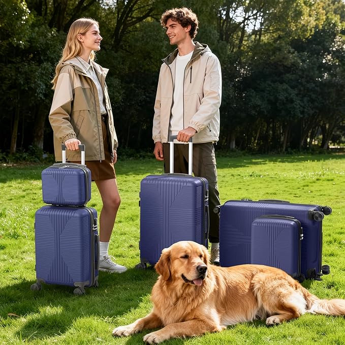 Karl home Luggage Sets 4 Piece, PP Hard Case Suitcase Set with Built-in Lock Spinner Wheels, Lightweight Durable Carry on Luggage for Business Travel - Blue (16/20/24/28")