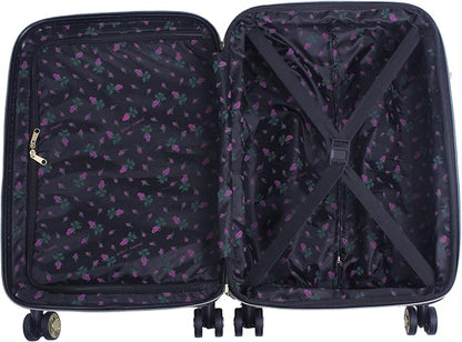 Betsey Johnson Designer 20 Inch Carry On - Expandable (ABS + PC) Hardside Luggage - Lightweight Durable Suitcase With 8-Rolling Spinner Wheels for Women (Stripe Floral Hummingbird)