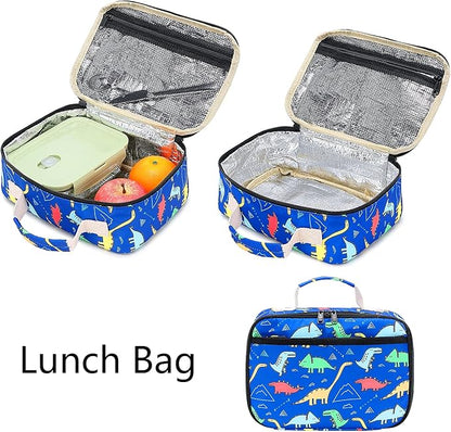 CAMTOP Backpack for Kids, Boys Preschool Backpack with Lunch Box Toddler Kindergarten School Bookbag Set (Y025-2 Dinosaur-Dark Blue)