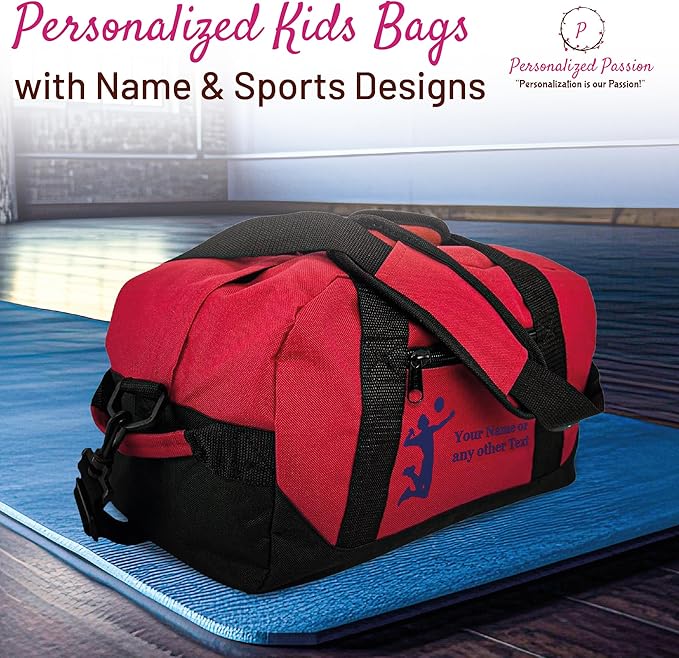 Personalized Passion Small Sports Duffel Bags for Kids - Custom 14” Waterproof Travel Duffle with Name & Martial Arts Design - Red Two-Toned Kids Weekender Bag for Boys and Girls